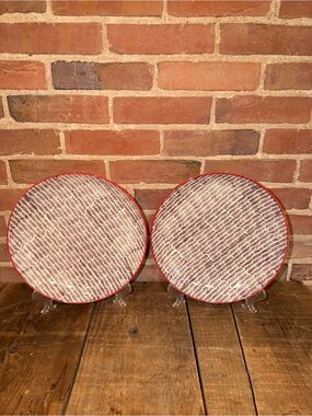 OKA b. Red and White Patterned Dinner Plates - Set of 2